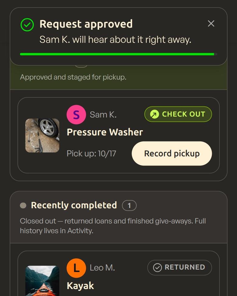 Lending screen with a Request approved confirmation